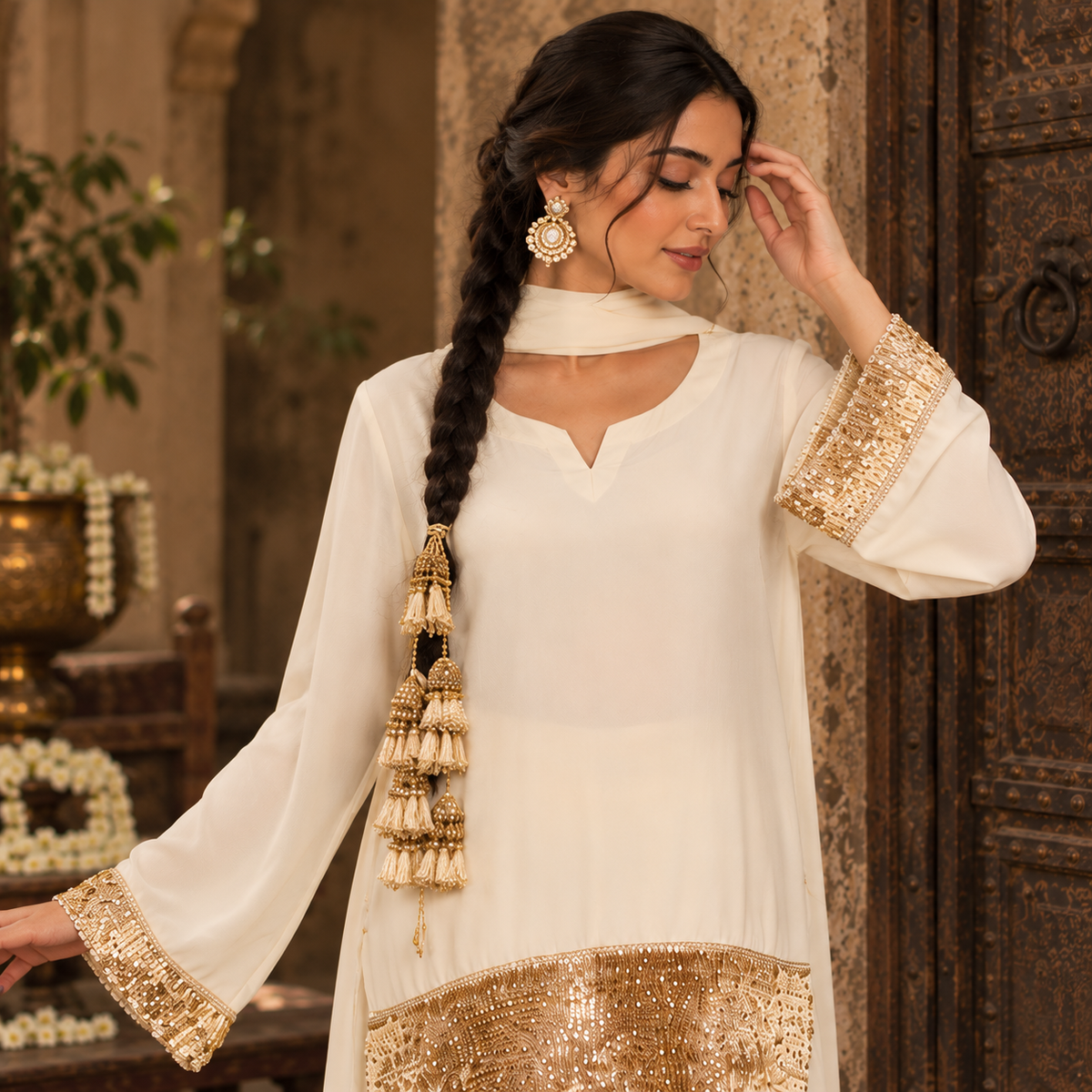 Kiran Ivory & Gold Farshi Suit Set