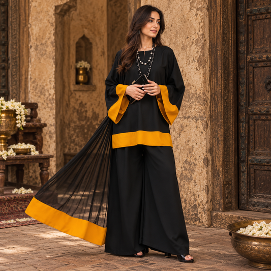 Dua Black Mustard Contemporary Ethnic Suit Set
