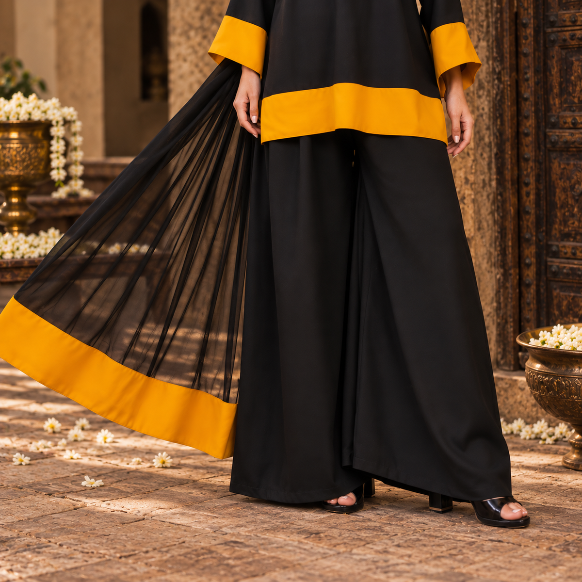 Dua Black Mustard Contemporary Ethnic Suit Set