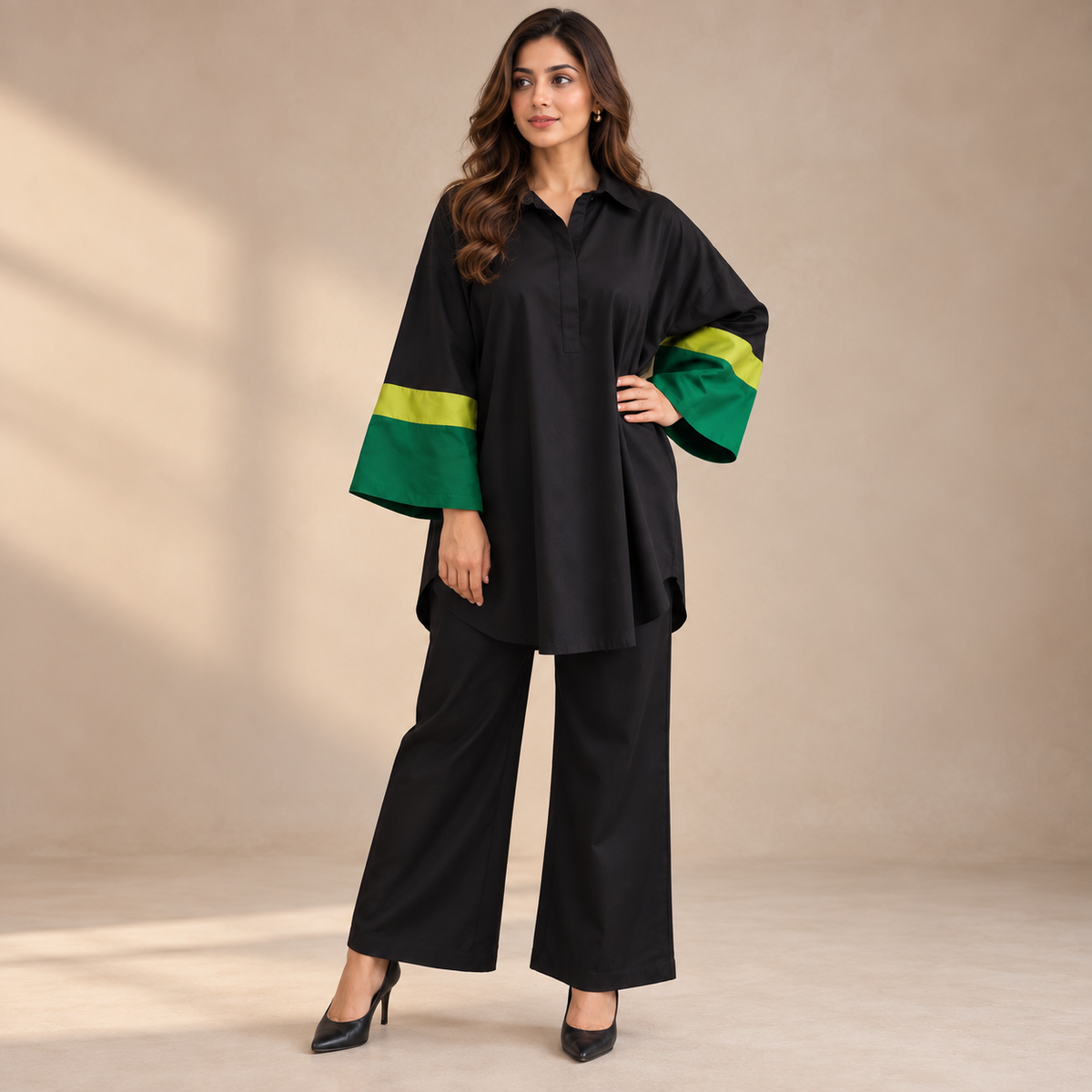 Naari Black Emerald Block Co-Ord Set