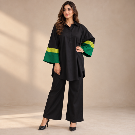 Naari Black Emerald Block Co-Ord Set