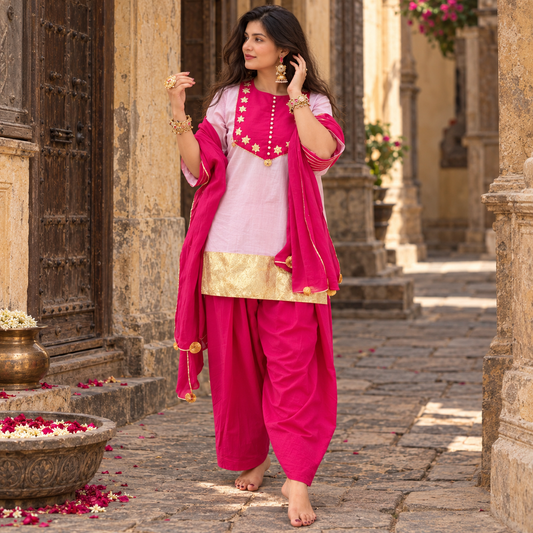 Gulaboo Blush Pink Farshi Salwar Suit Set