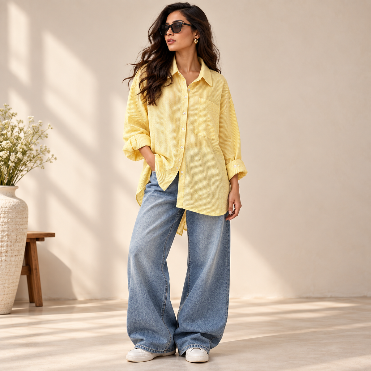 Lune  Yellow Striped Oversized Shirt