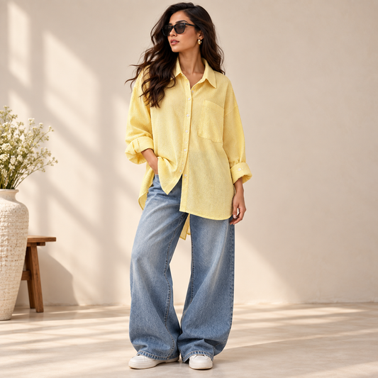 Lune  Yellow Striped Oversized Shirt