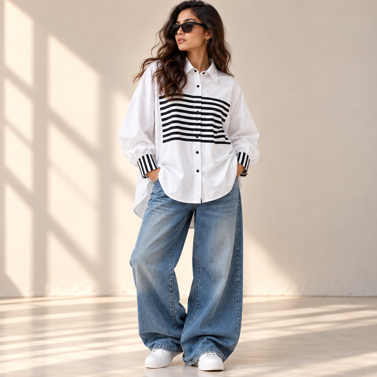 CUBAA Monochrome Stripe Statement Shirt