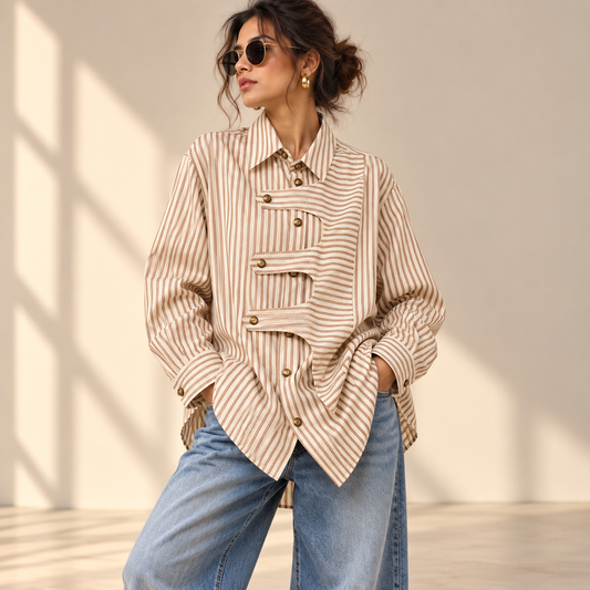 Dune Striped Asymmetrical Statement Shirt