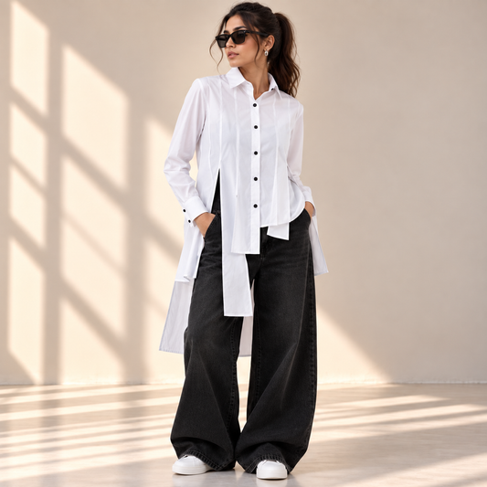 Downtown Asymmetric Layered White Shirt