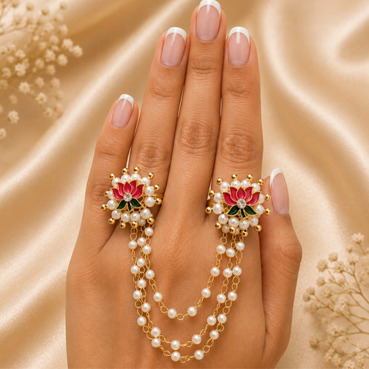 Laxmi Twin Lotus Chain Ring